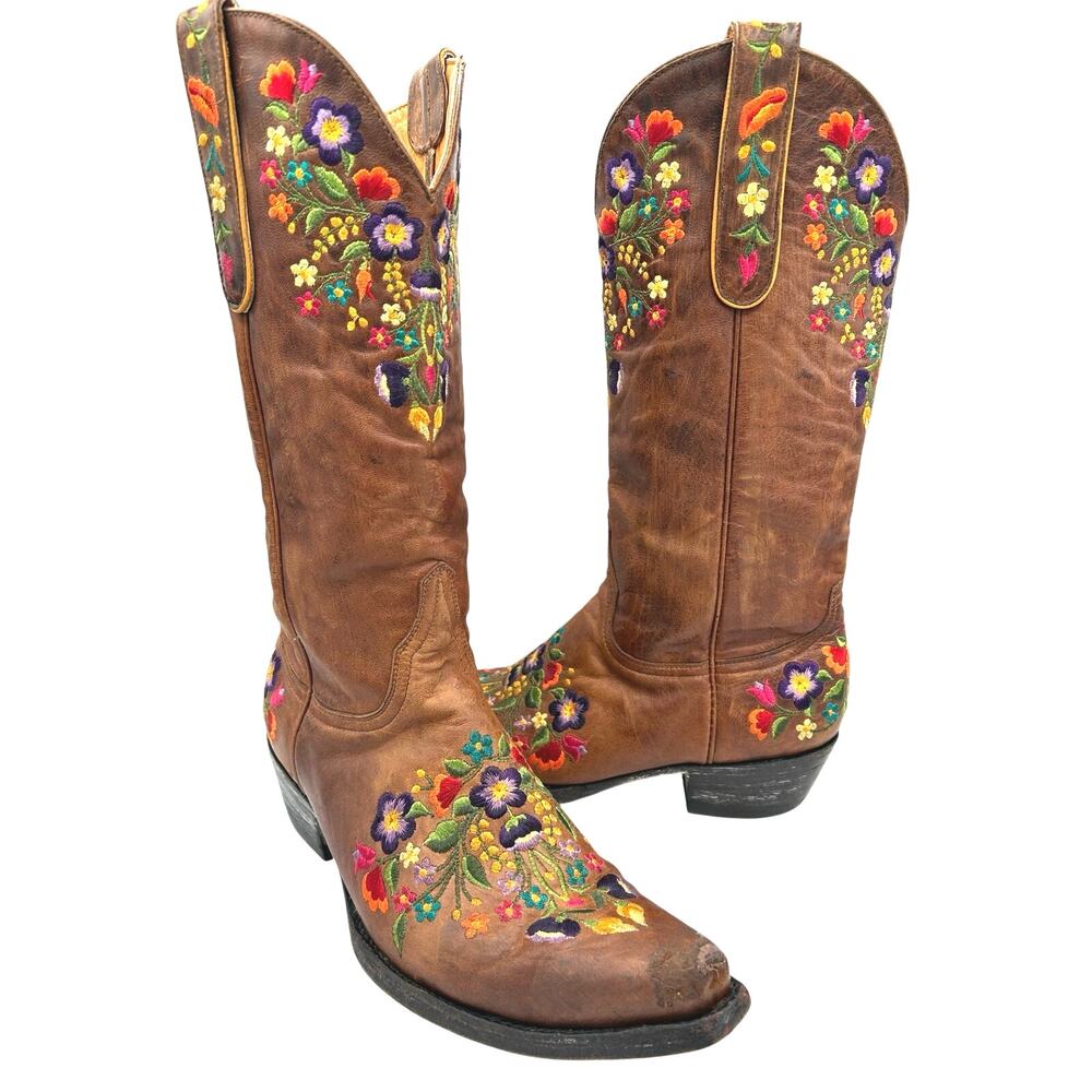 Old Gringo Women's Sora Embroidered Flower Brown Leather Western Boot SZ 8.5